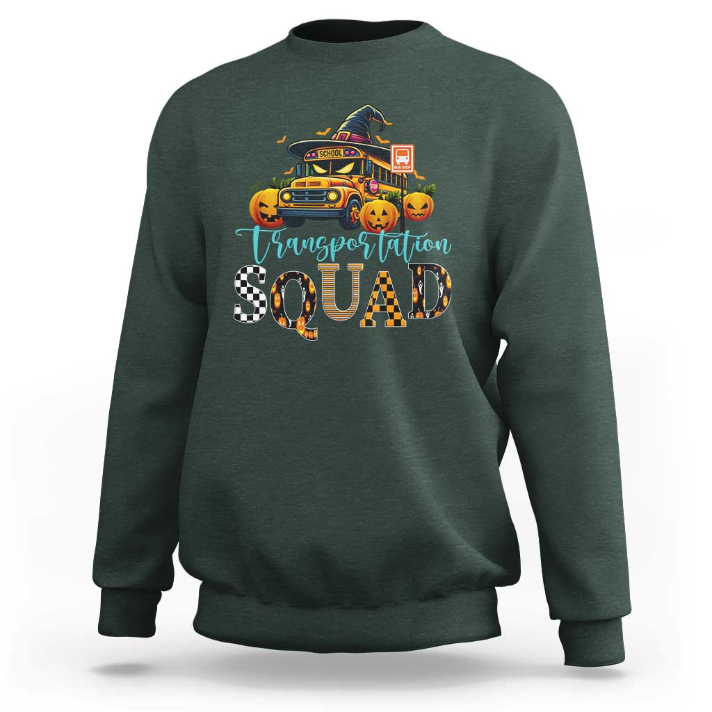Halloween School Bus Driver Sweatshirt Transportation Squad Pumpkin Witch - Wonder Print Shop