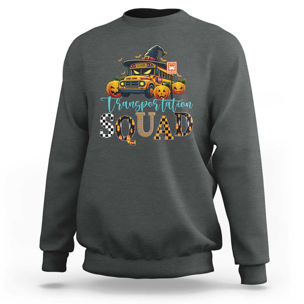 Halloween School Bus Driver Sweatshirt Transportation Squad Pumpkin Witch - Wonder Print Shop