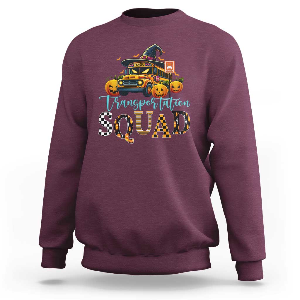 Halloween School Bus Driver Sweatshirt Transportation Squad Pumpkin Witch - Wonder Print Shop
