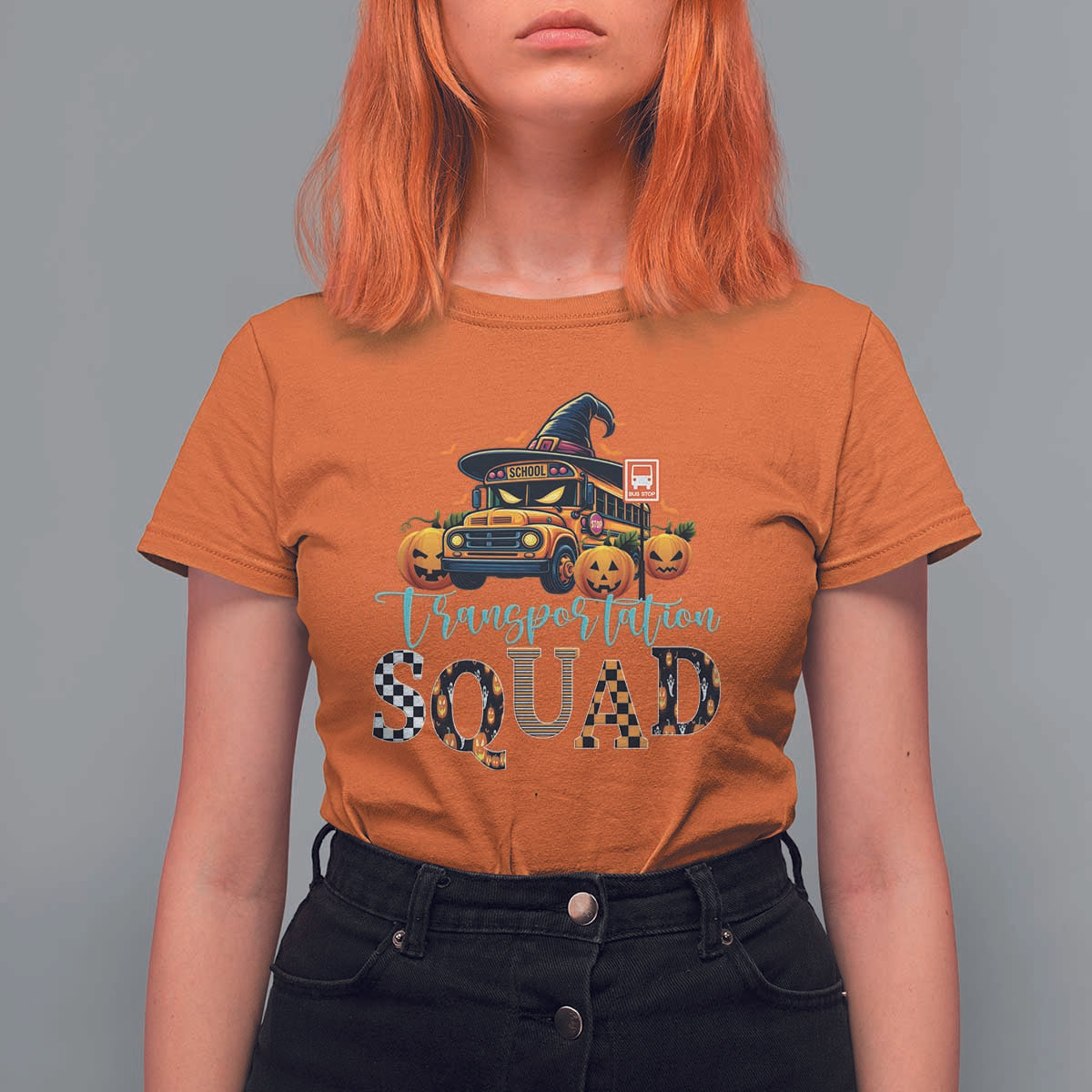 Halloween School Bus Driver T Shirt For Women Transportation Squad Pumpkin Witch - Wonder Print Shop