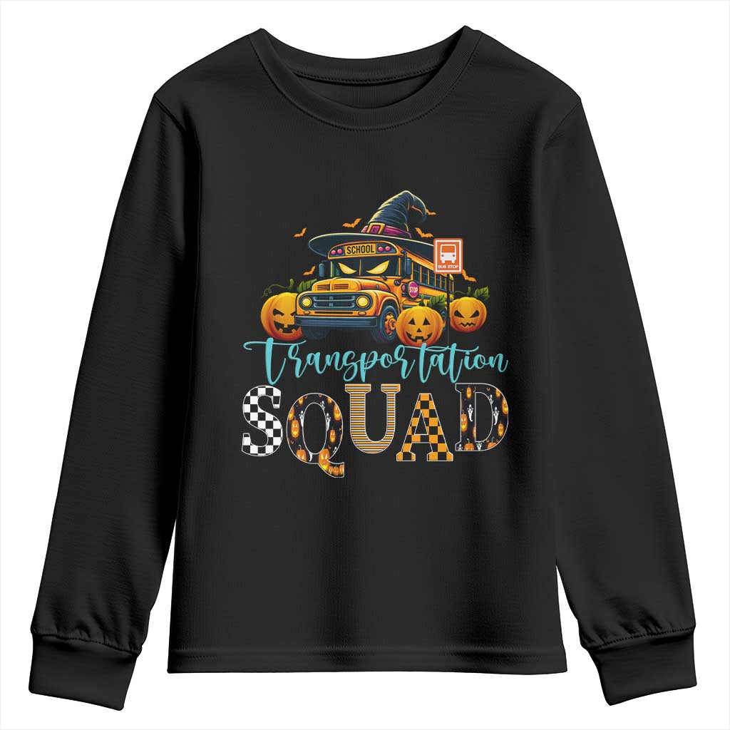 Halloween School Bus Driver Youth Sweatshirt Transportation Squad Pumpkin Witch - Wonder Print Shop
