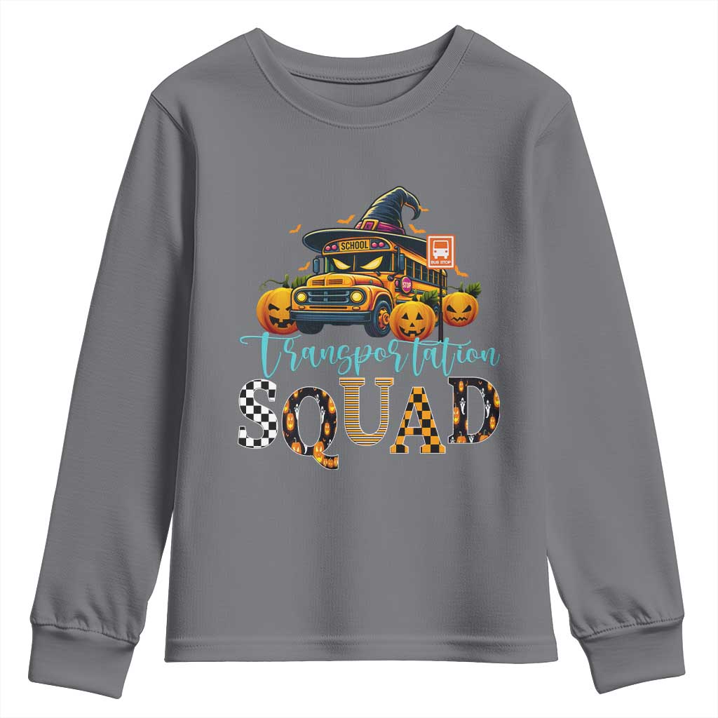 Halloween School Bus Driver Youth Sweatshirt Transportation Squad Pumpkin Witch - Wonder Print Shop