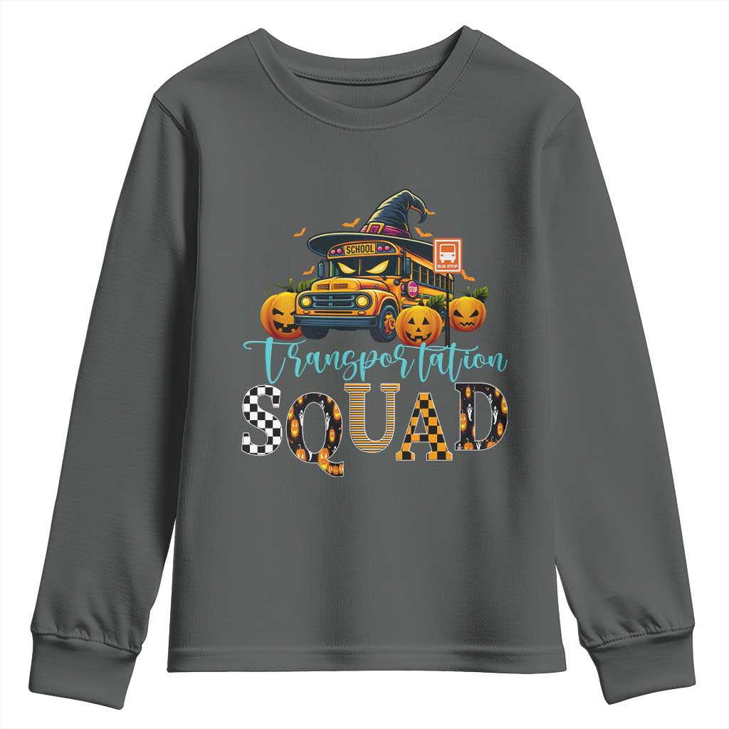 Halloween School Bus Driver Youth Sweatshirt Transportation Squad Pumpkin Witch - Wonder Print Shop