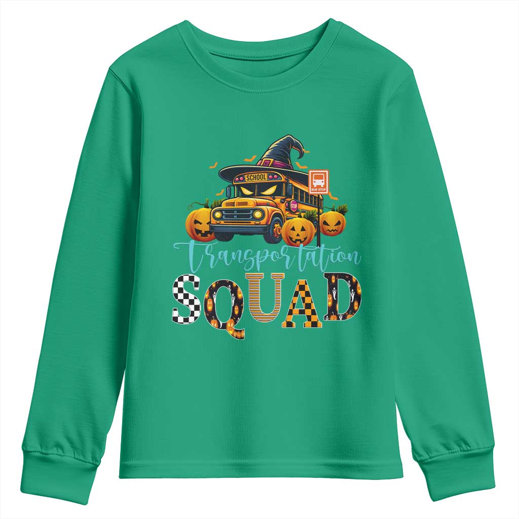 Halloween School Bus Driver Youth Sweatshirt Transportation Squad Pumpkin Witch - Wonder Print Shop