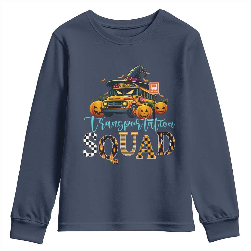 Halloween School Bus Driver Youth Sweatshirt Transportation Squad Pumpkin Witch - Wonder Print Shop