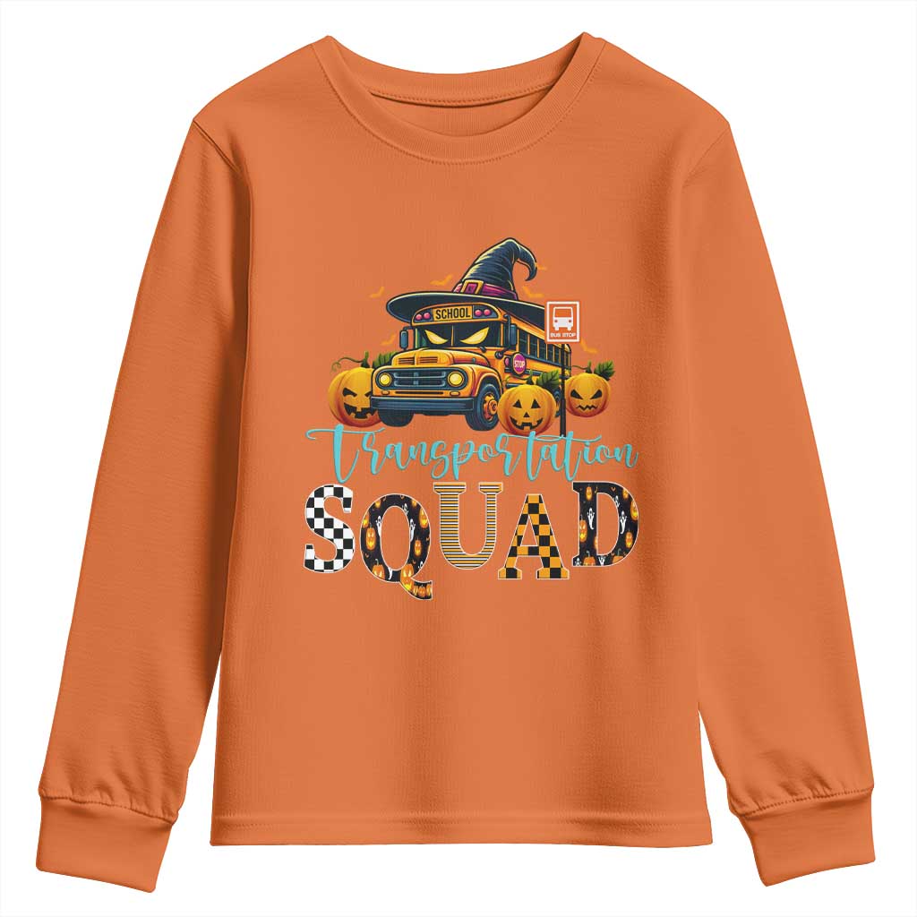 Halloween School Bus Driver Youth Sweatshirt Transportation Squad Pumpkin Witch - Wonder Print Shop