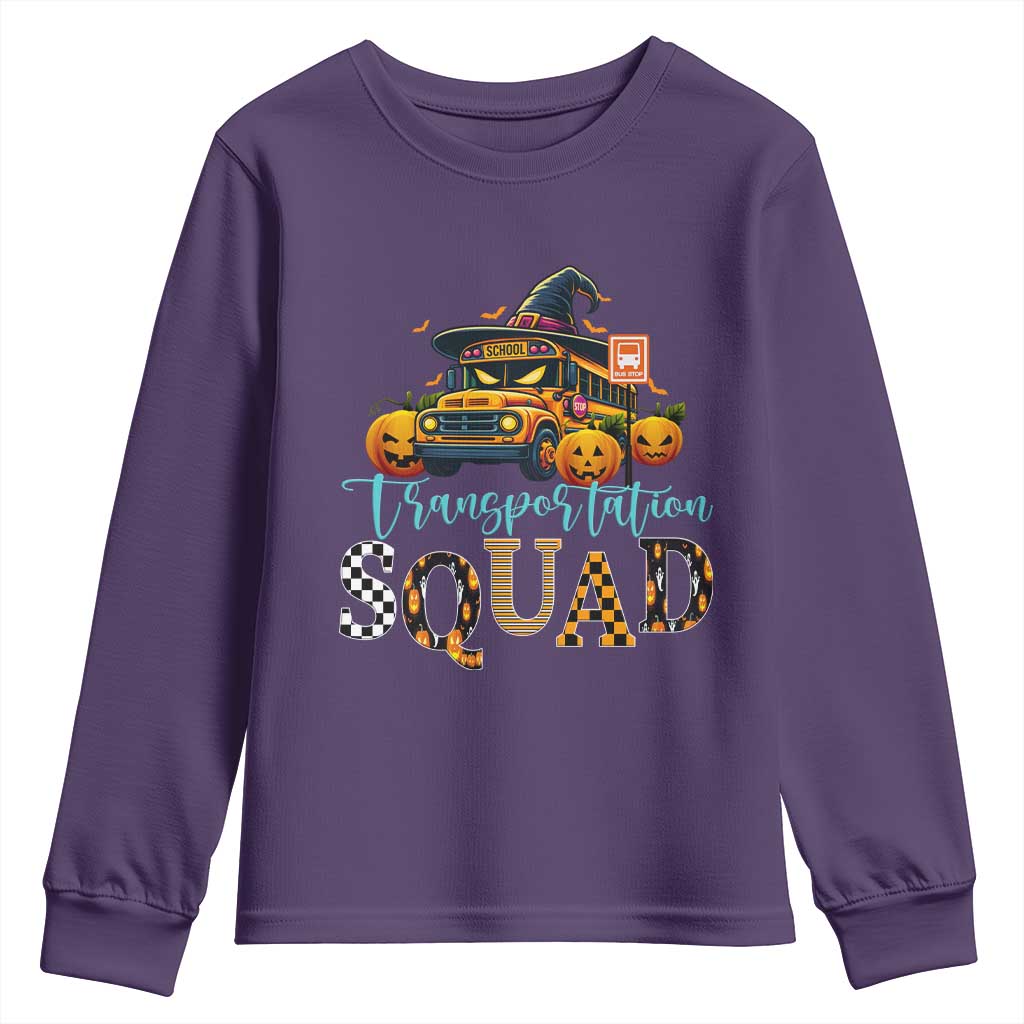 Halloween School Bus Driver Youth Sweatshirt Transportation Squad Pumpkin Witch - Wonder Print Shop