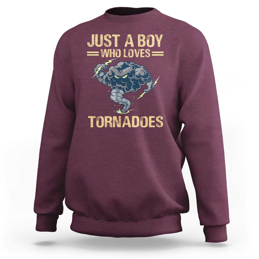 Tornado Chaser Sweatshirt Just A Boy Who Loves Tornadoes Storm Thunder - Wonder Print Shop