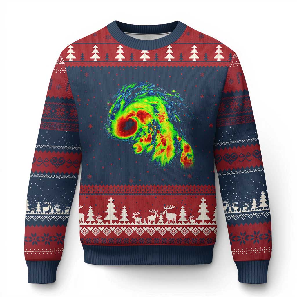 Hurricane Helene Ugly Christmas Sweater Meteorologist Weather Radar Image Storm Chasing - Wonder Print Shop