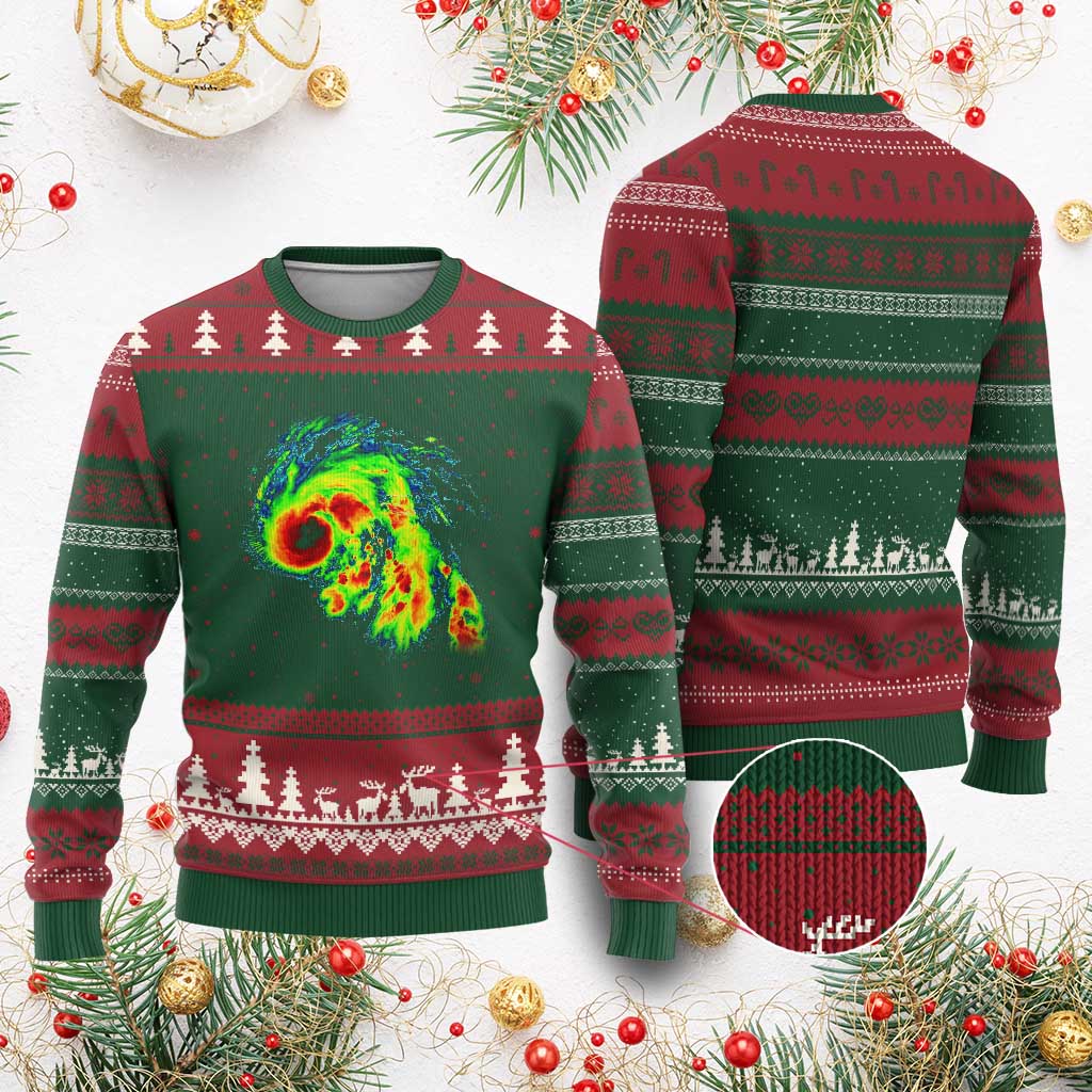 Hurricane Helene Ugly Christmas Sweater Meteorologist Weather Radar Image Storm Chasing - Wonder Print Shop