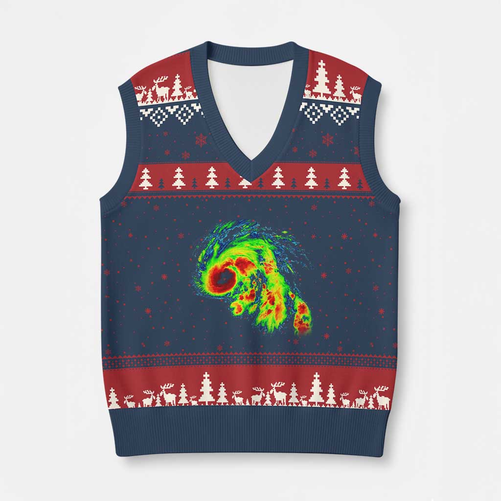Hurricane Helene V-Neck Knit Sweater Vest Meteorologist Weather Radar Image Storm Chasing - Wonder Print Shop