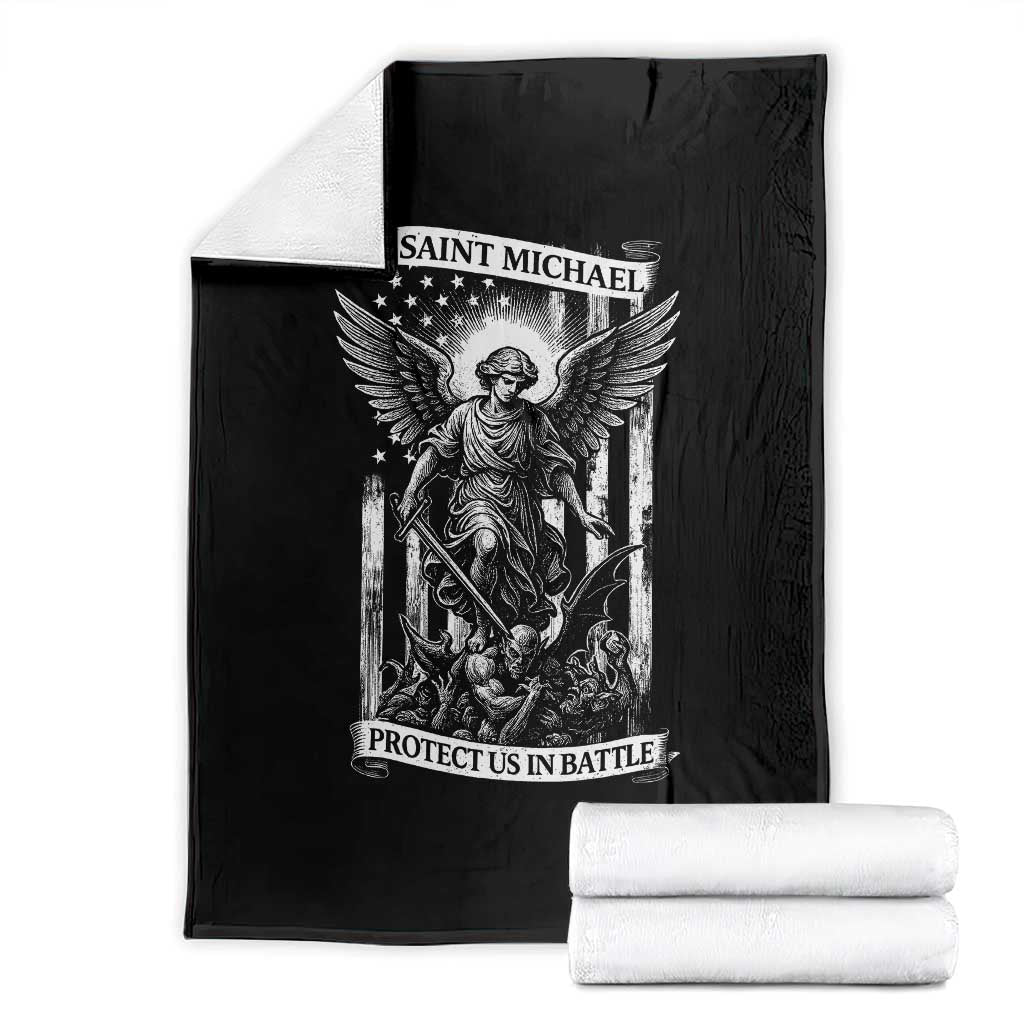 Saint Michael Protect Us In Battle Throw Blanket American Flag Catholic Christian Faith - Wonder Print Shop
