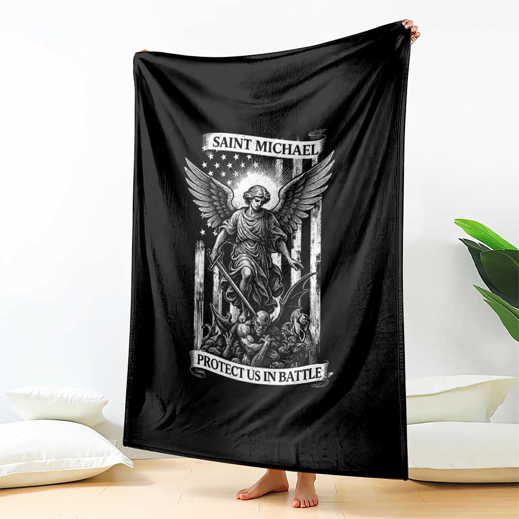 Saint Michael Protect Us In Battle Throw Blanket American Flag Catholic Christian Faith - Wonder Print Shop