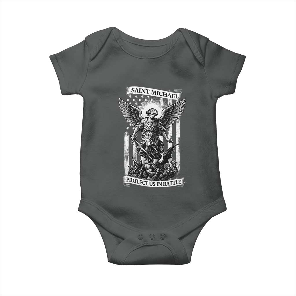 Saint Michael Protect Us In Battle Baby Onesie American Flag Catholic Christian Faith - Wonder Print Shop