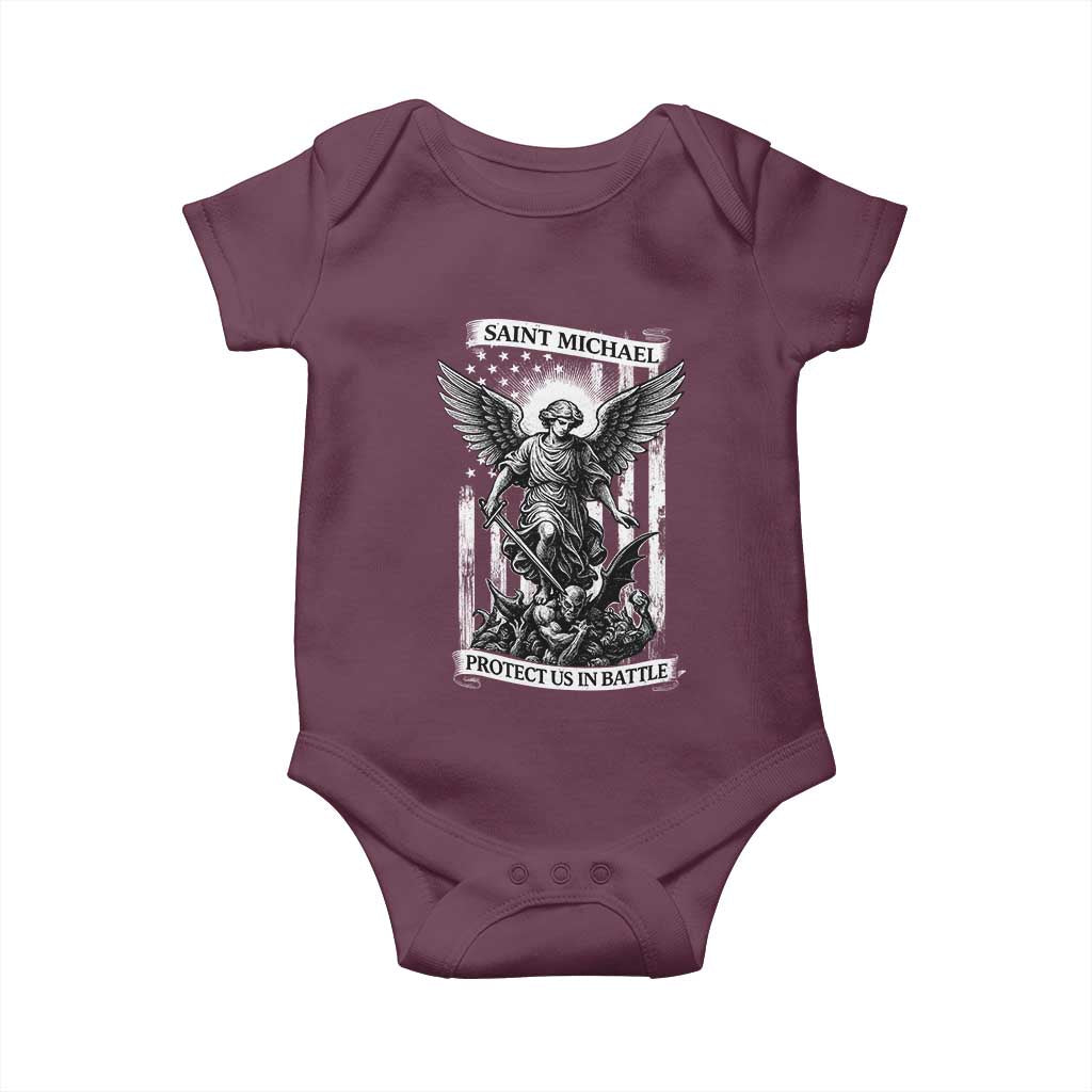 Saint Michael Protect Us In Battle Baby Onesie American Flag Catholic Christian Faith - Wonder Print Shop