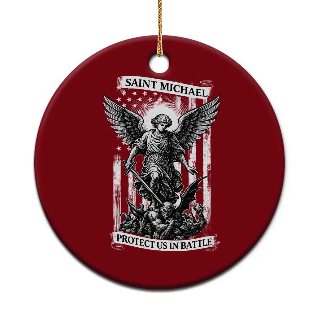 Saint Michael Protect Us In Battle Ceramic Ornament American Flag Catholic Christian Faith - Wonder Print Shop
