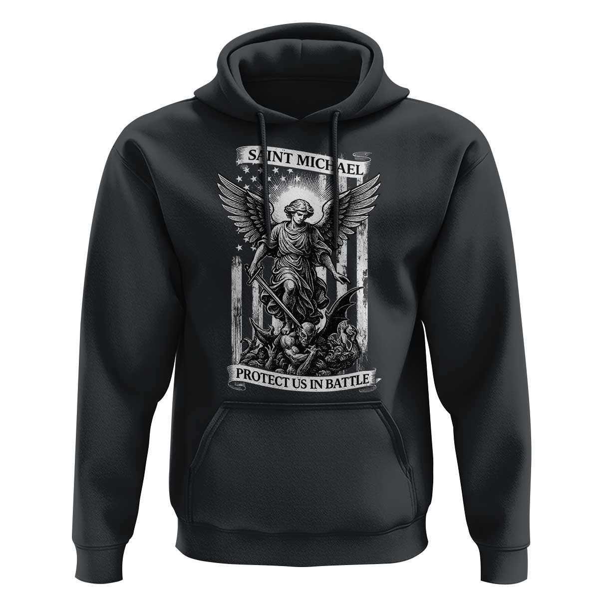 Saint Michael Protect Us In Battle Hoodie American Flag Catholic Christian Faith - Wonder Print Shop