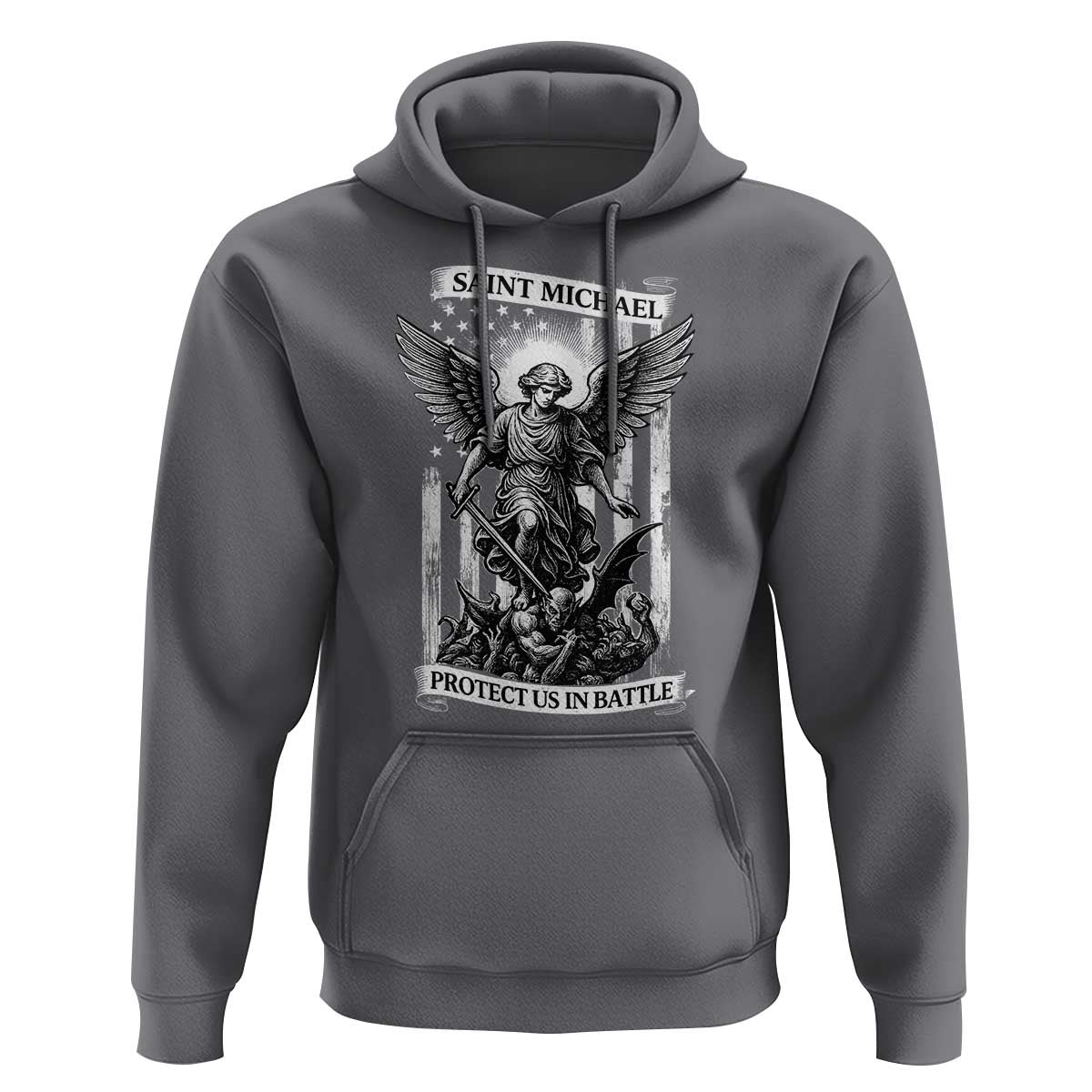 Saint Michael Protect Us In Battle Hoodie American Flag Catholic Christian Faith - Wonder Print Shop