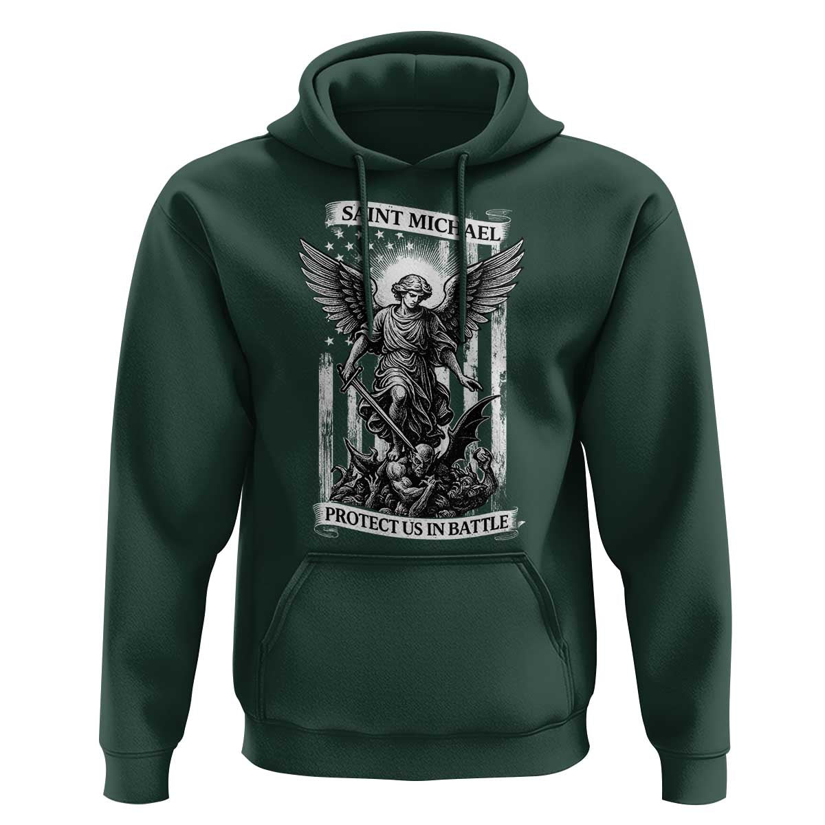 Saint Michael Protect Us In Battle Hoodie American Flag Catholic Christian Faith - Wonder Print Shop