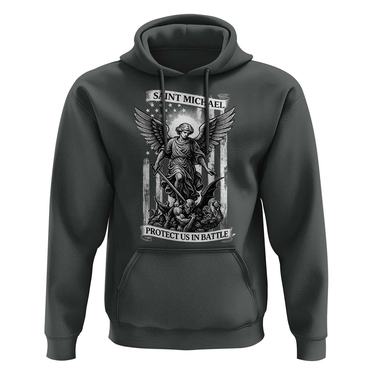 Saint Michael Protect Us In Battle Hoodie American Flag Catholic Christian Faith - Wonder Print Shop