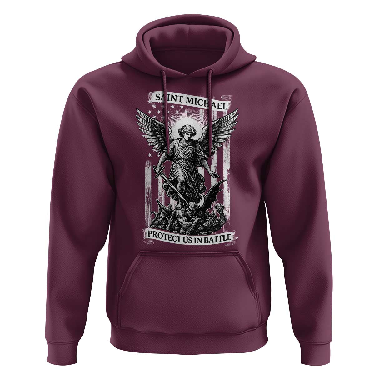 Saint Michael Protect Us In Battle Hoodie American Flag Catholic Christian Faith - Wonder Print Shop