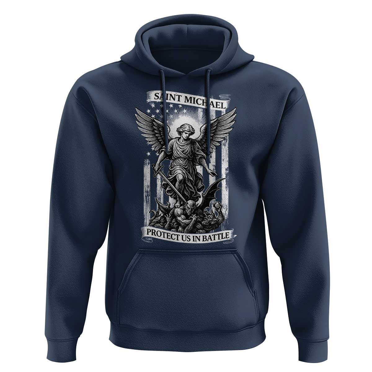 Saint Michael Protect Us In Battle Hoodie American Flag Catholic Christian Faith - Wonder Print Shop