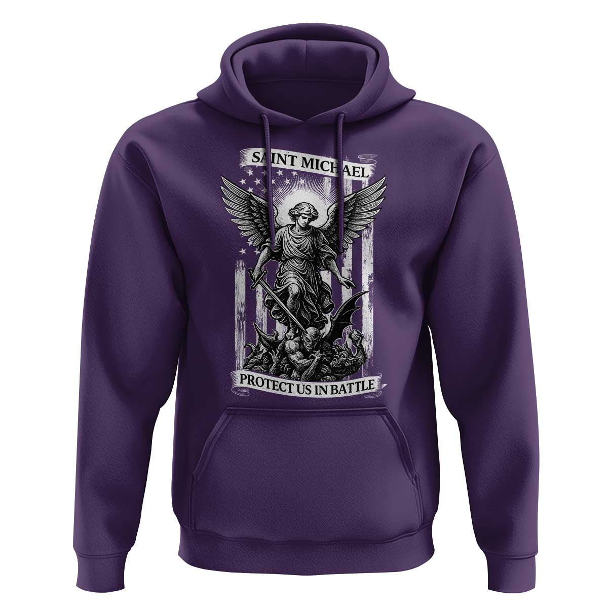 Saint Michael Protect Us In Battle Hoodie American Flag Catholic Christian Faith - Wonder Print Shop