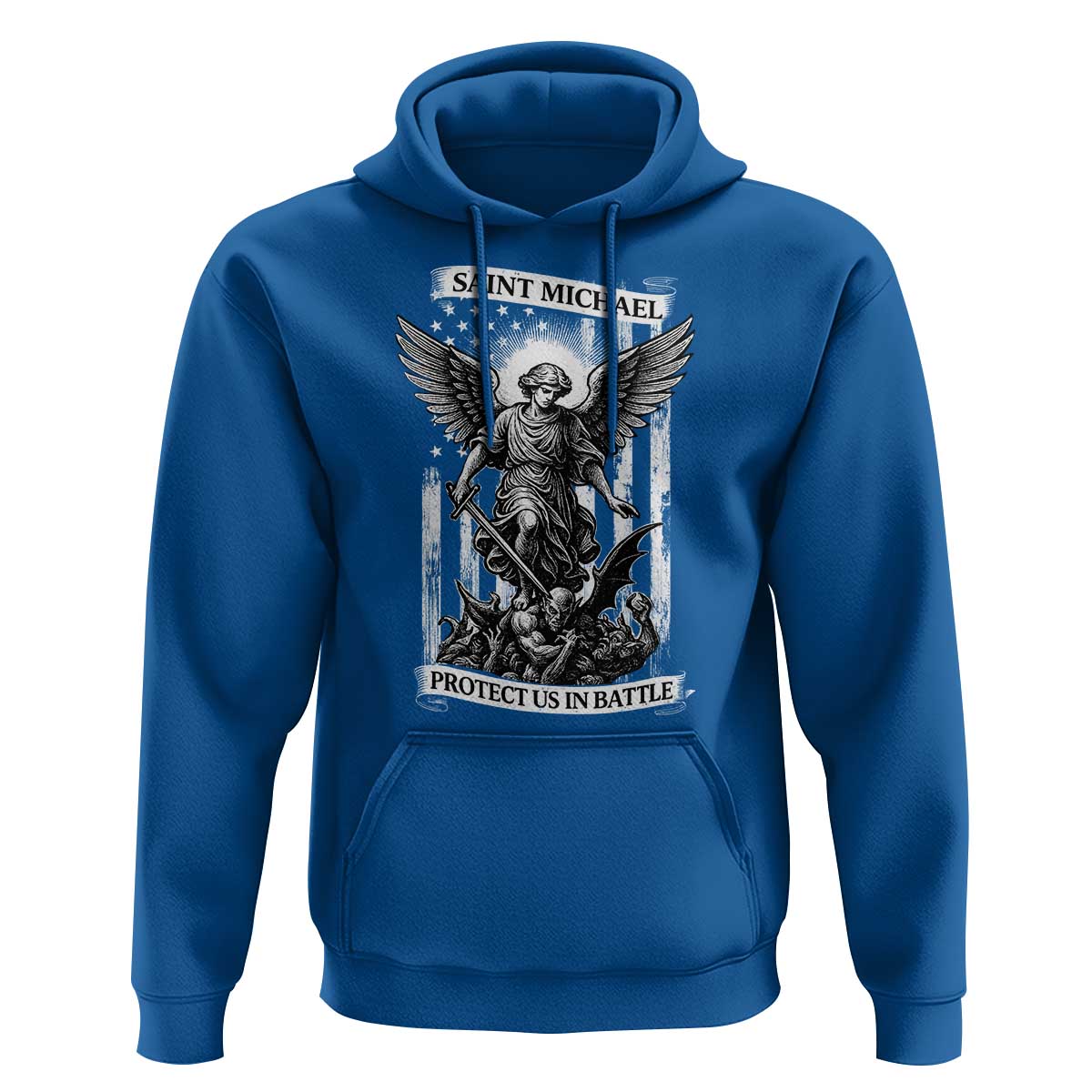 Saint Michael Protect Us In Battle Hoodie American Flag Catholic Christian Faith - Wonder Print Shop