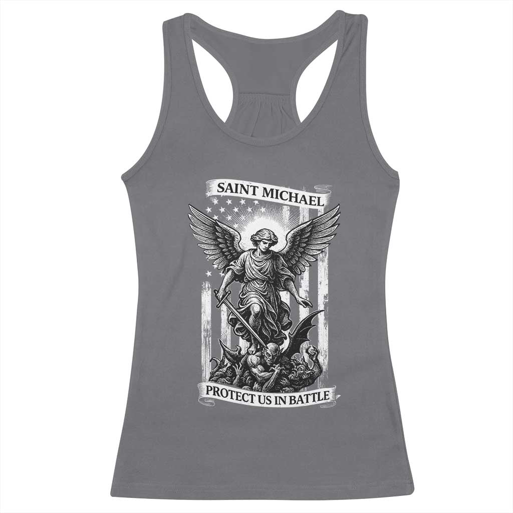 Saint Michael Protect Us In Battle Racerback Tank Top American Flag Catholic Christian Faith - Wonder Print Shop