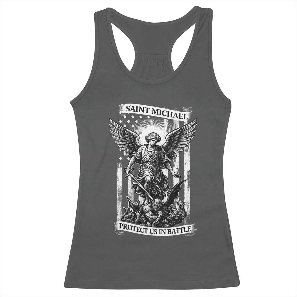 Saint Michael Protect Us In Battle Racerback Tank Top American Flag Catholic Christian Faith - Wonder Print Shop