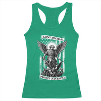 Saint Michael Protect Us In Battle Racerback Tank Top American Flag Catholic Christian Faith - Wonder Print Shop