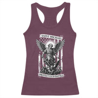 Saint Michael Protect Us In Battle Racerback Tank Top American Flag Catholic Christian Faith - Wonder Print Shop
