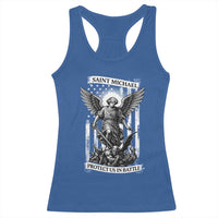 Saint Michael Protect Us In Battle Racerback Tank Top American Flag Catholic Christian Faith - Wonder Print Shop