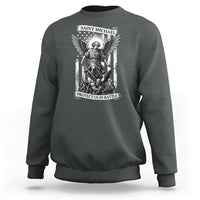 Saint Michael Protect Us In Battle Sweatshirt American Flag Catholic Christian Faith - Wonder Print Shop