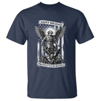Saint Michael Protect Us In Battle T Shirt American Flag Catholic Christian Faith - Wonder Print Shop