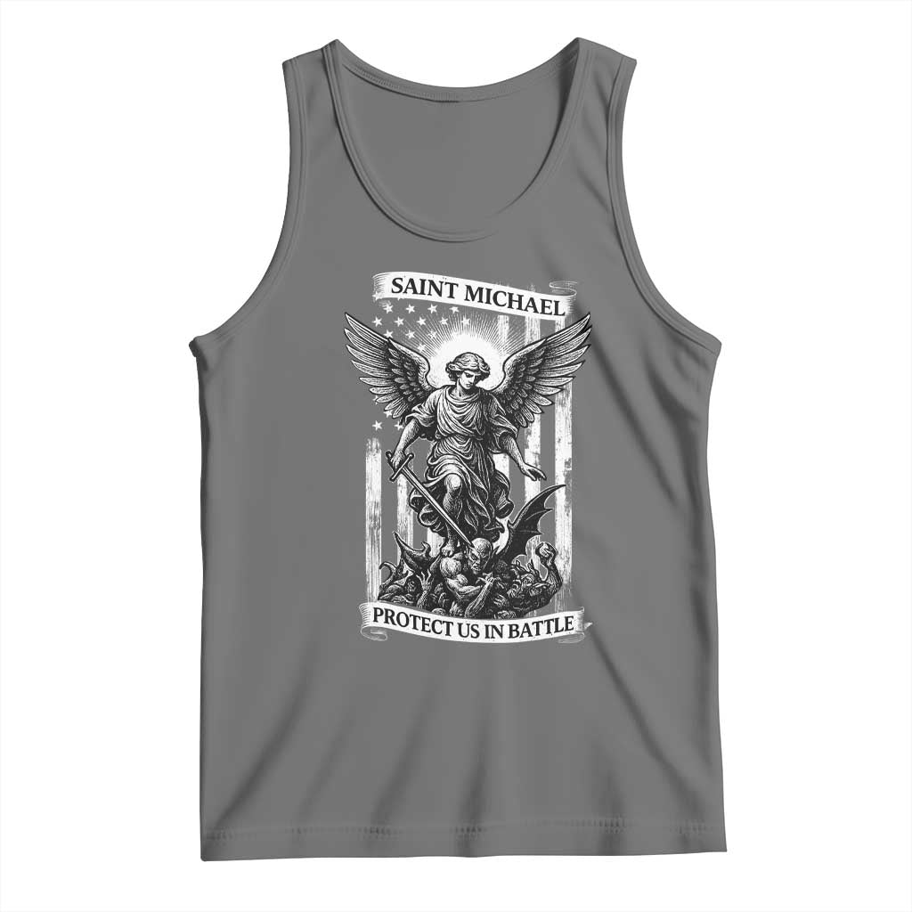 Saint Michael Protect Us In Battle Tank Top American Flag Catholic Christian Faith - Wonder Print Shop