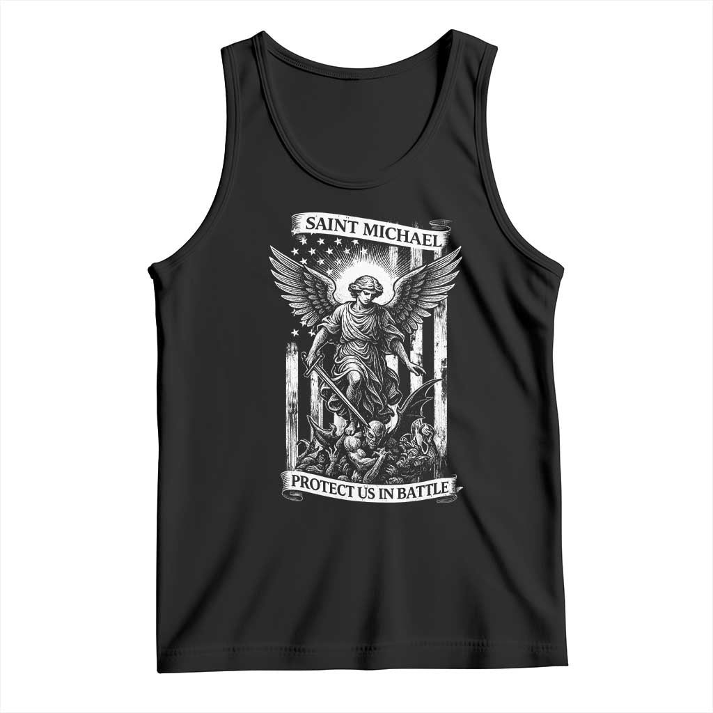 Saint Michael Protect Us In Battle Tank Top American Flag Catholic Christian Faith - Wonder Print Shop