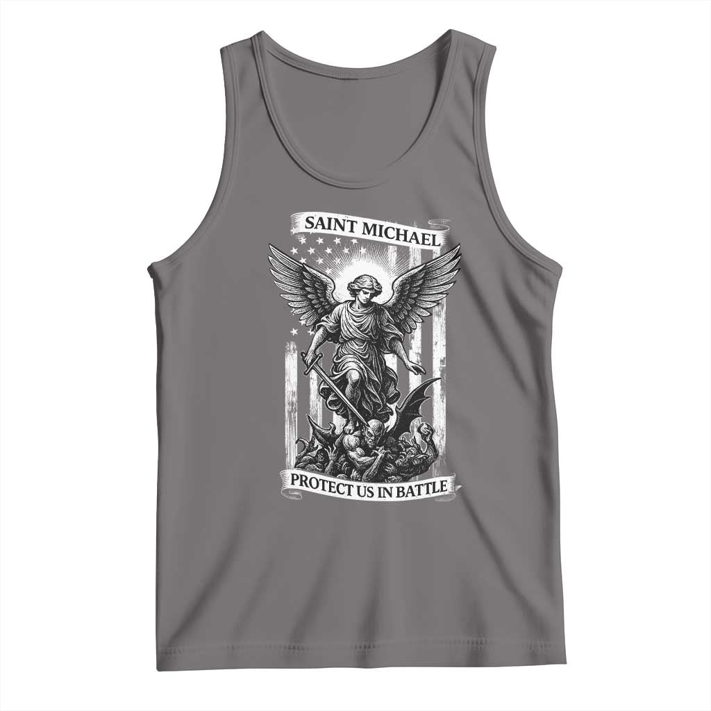 Saint Michael Protect Us In Battle Tank Top American Flag Catholic Christian Faith - Wonder Print Shop
