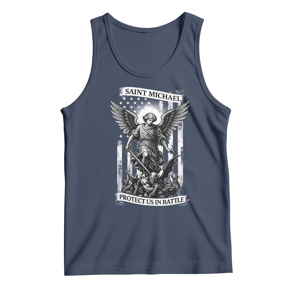 Saint Michael Protect Us In Battle Tank Top American Flag Catholic Christian Faith - Wonder Print Shop
