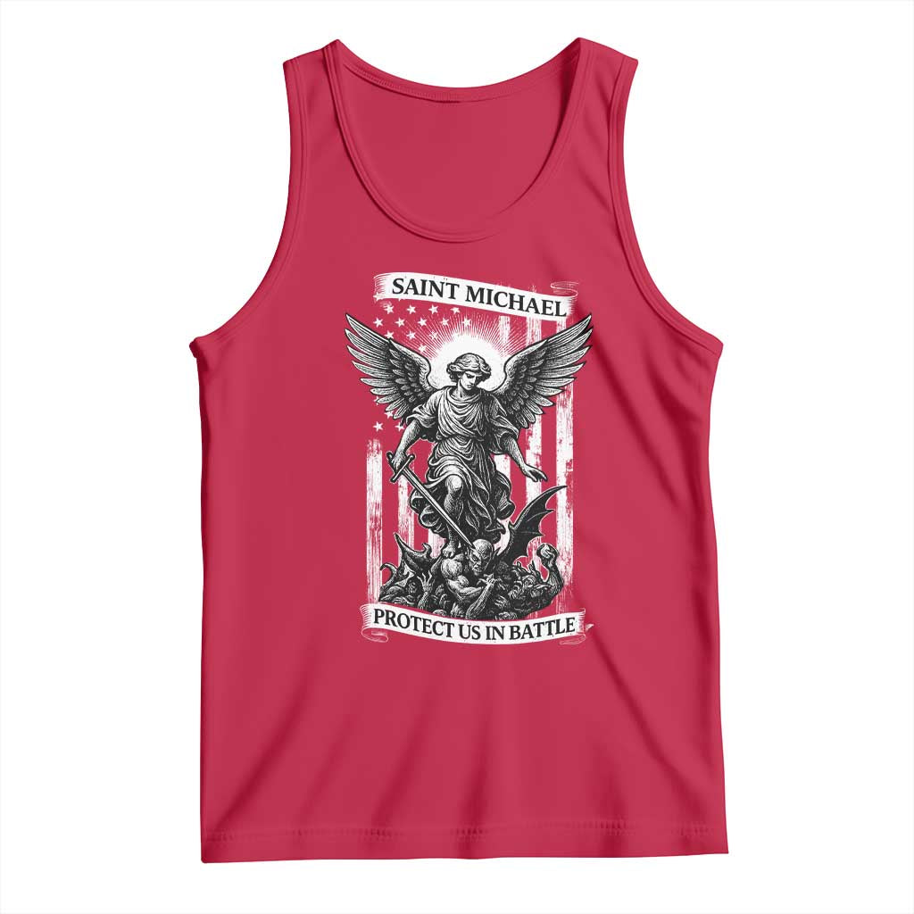 Saint Michael Protect Us In Battle Tank Top American Flag Catholic Christian Faith - Wonder Print Shop
