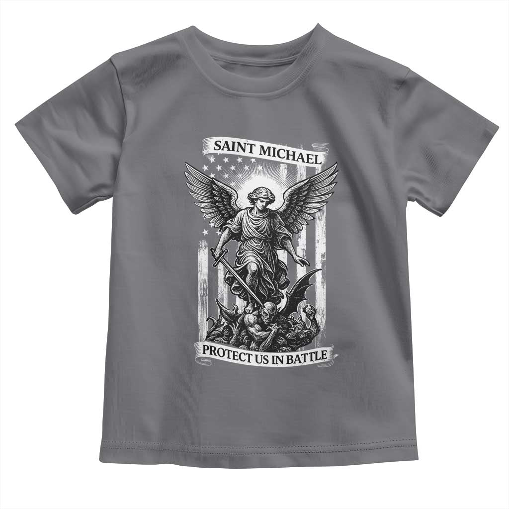 Saint Michael Protect Us In Battle Toddler T Shirt American Flag Catholic Christian Faith - Wonder Print Shop