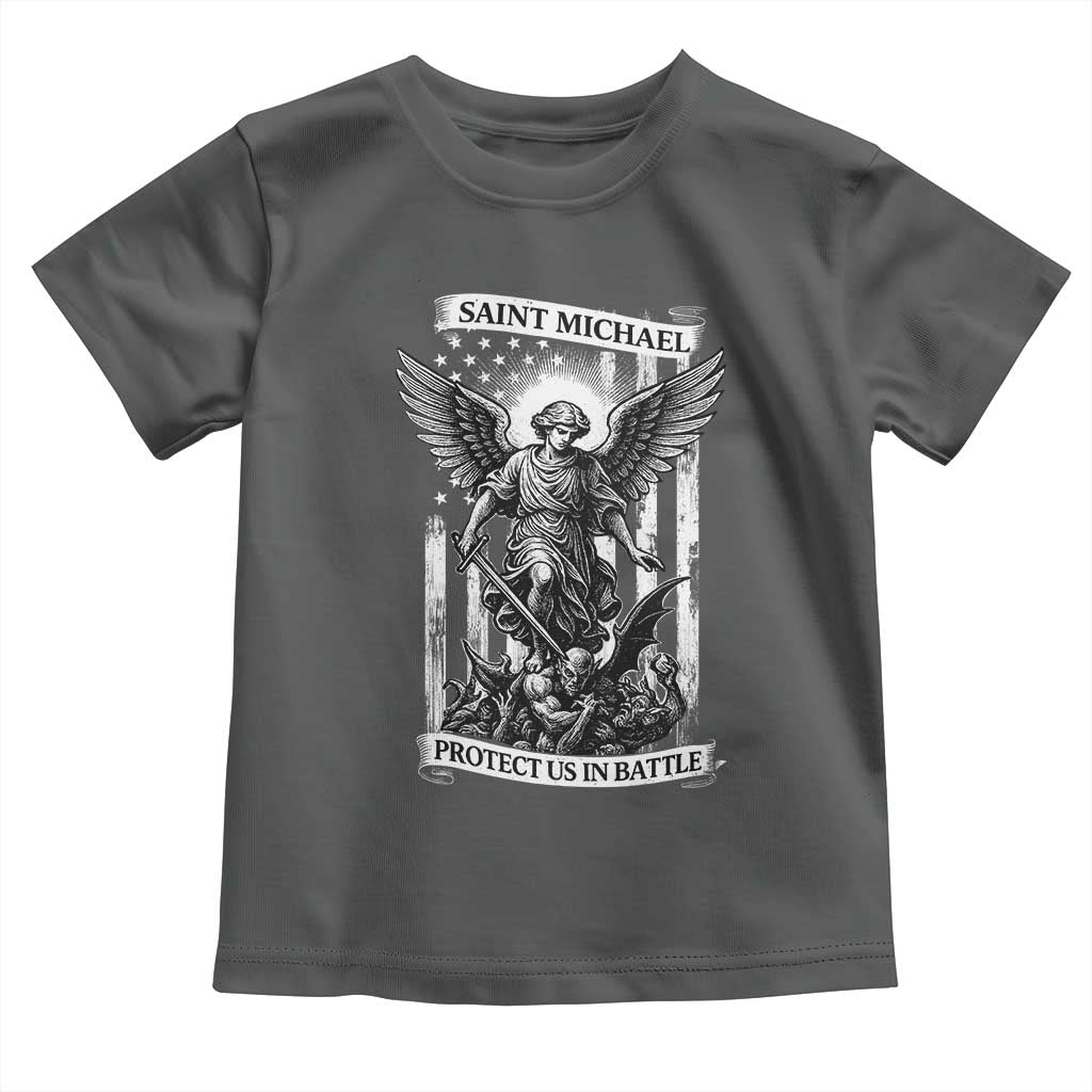 Saint Michael Protect Us In Battle Toddler T Shirt American Flag Catholic Christian Faith - Wonder Print Shop