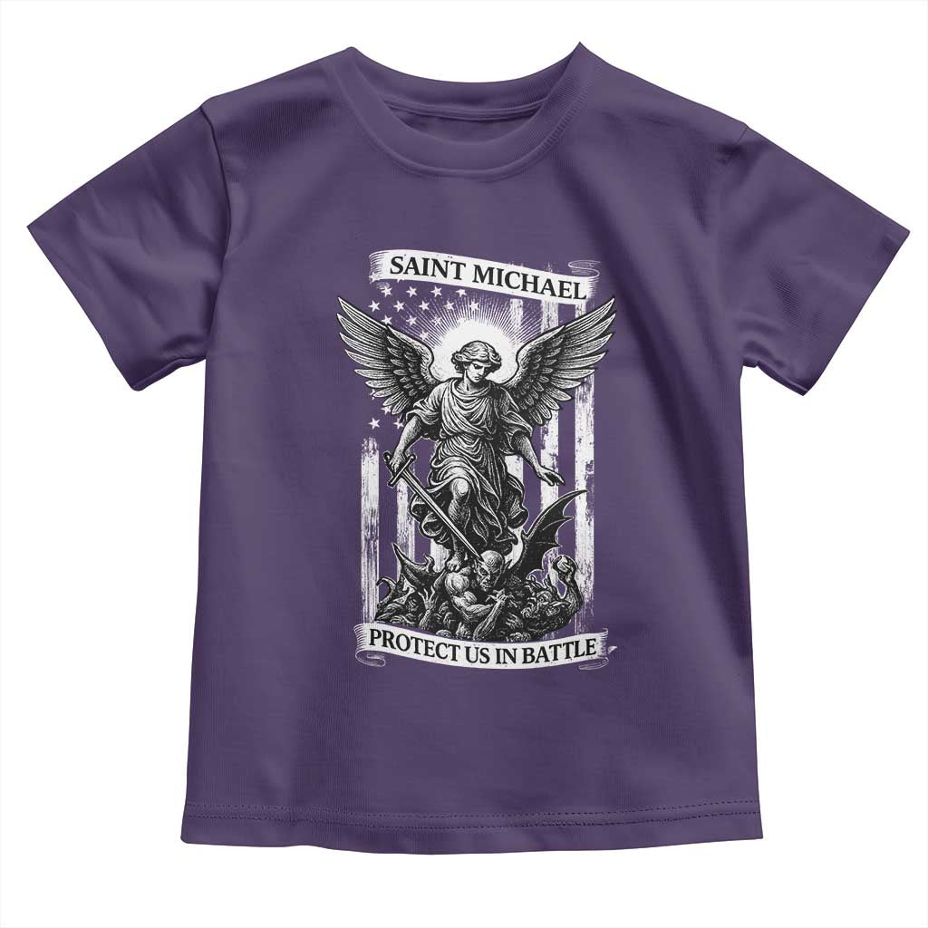 Saint Michael Protect Us In Battle Toddler T Shirt American Flag Catholic Christian Faith - Wonder Print Shop
