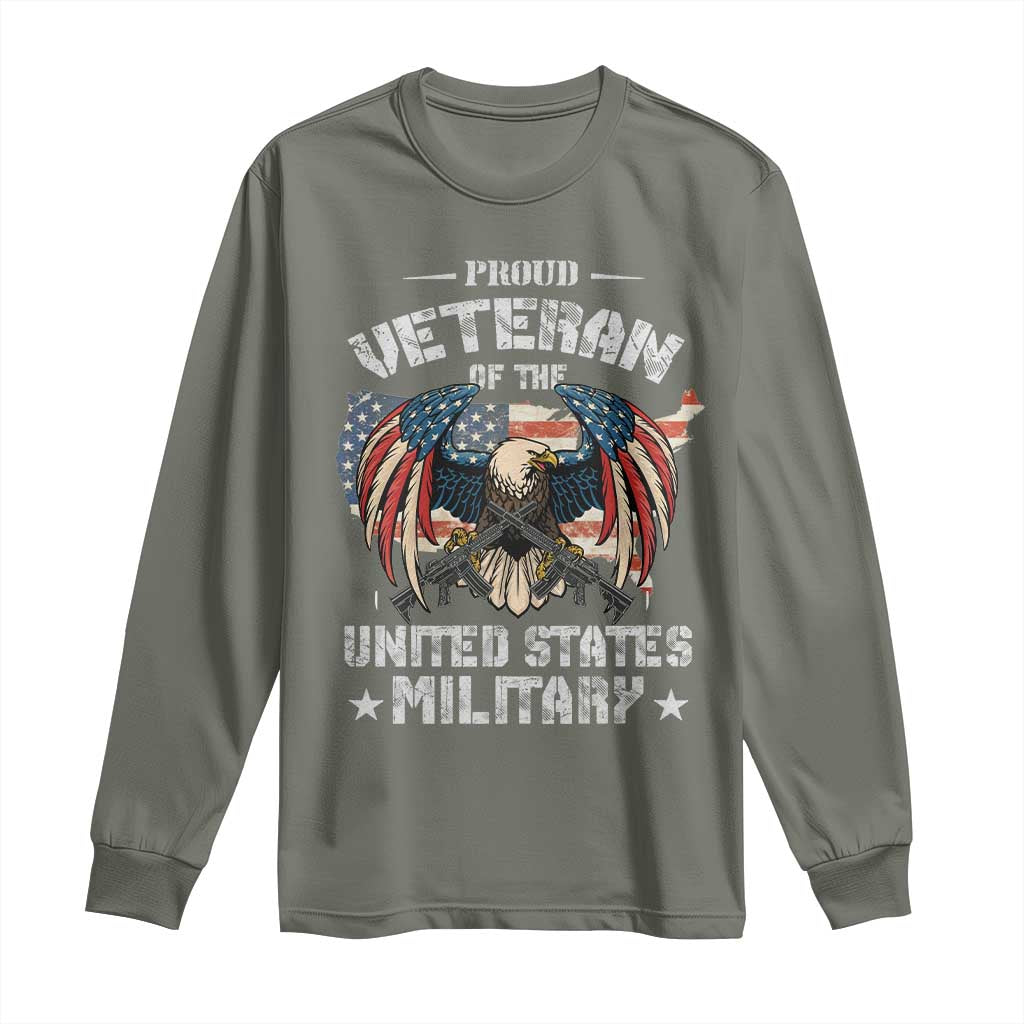 Proud Veteran Of The Military Long Sleeve Shirt Veteran's Day Eagle American Flag - Wonder Print Shop