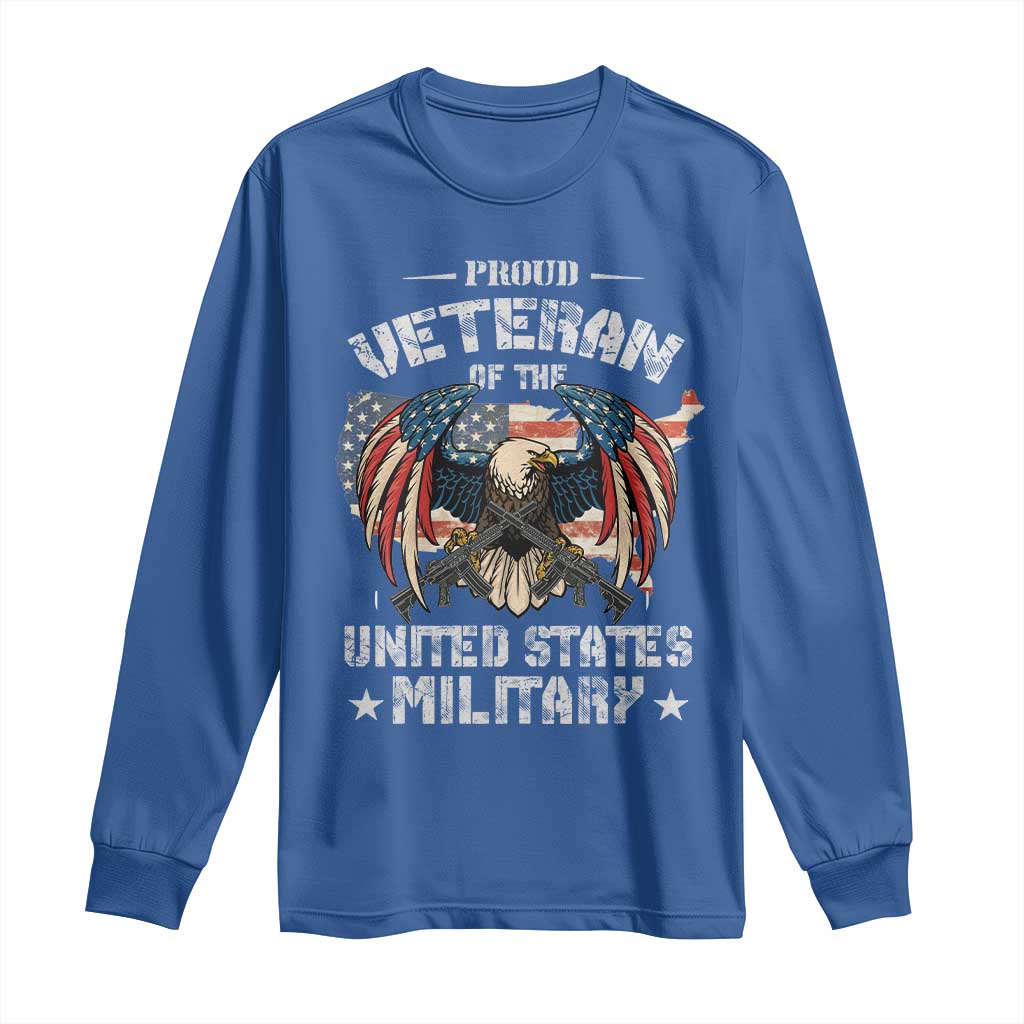 Proud Veteran Of The Military Long Sleeve Shirt Veteran's Day Eagle American Flag - Wonder Print Shop