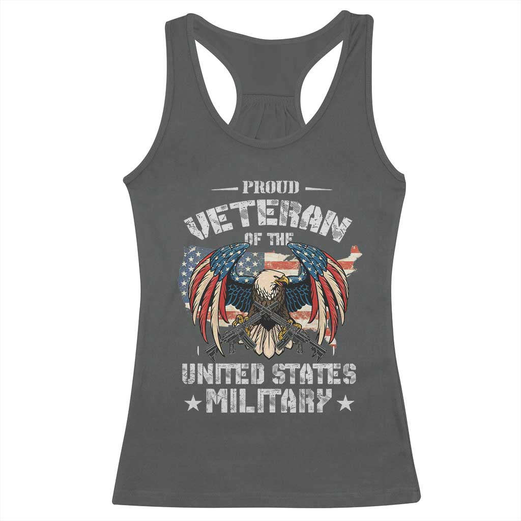 Proud Veteran Of The Military Racerback Tank Top Veteran's Day Eagle American Flag - Wonder Print Shop