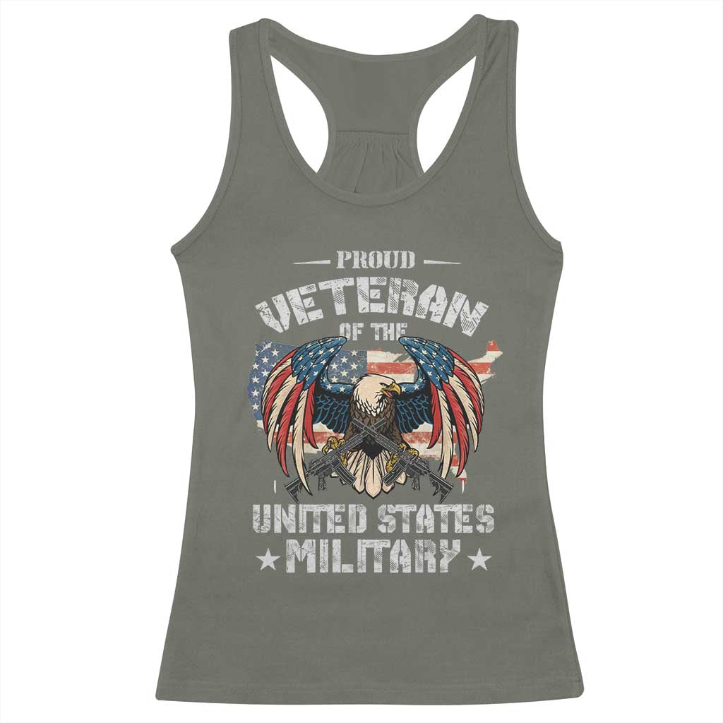 Proud Veteran Of The Military Racerback Tank Top Veteran's Day Eagle American Flag - Wonder Print Shop
