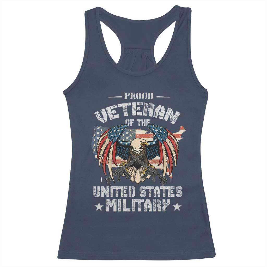 Proud Veteran Of The Military Racerback Tank Top Veteran's Day Eagle American Flag - Wonder Print Shop