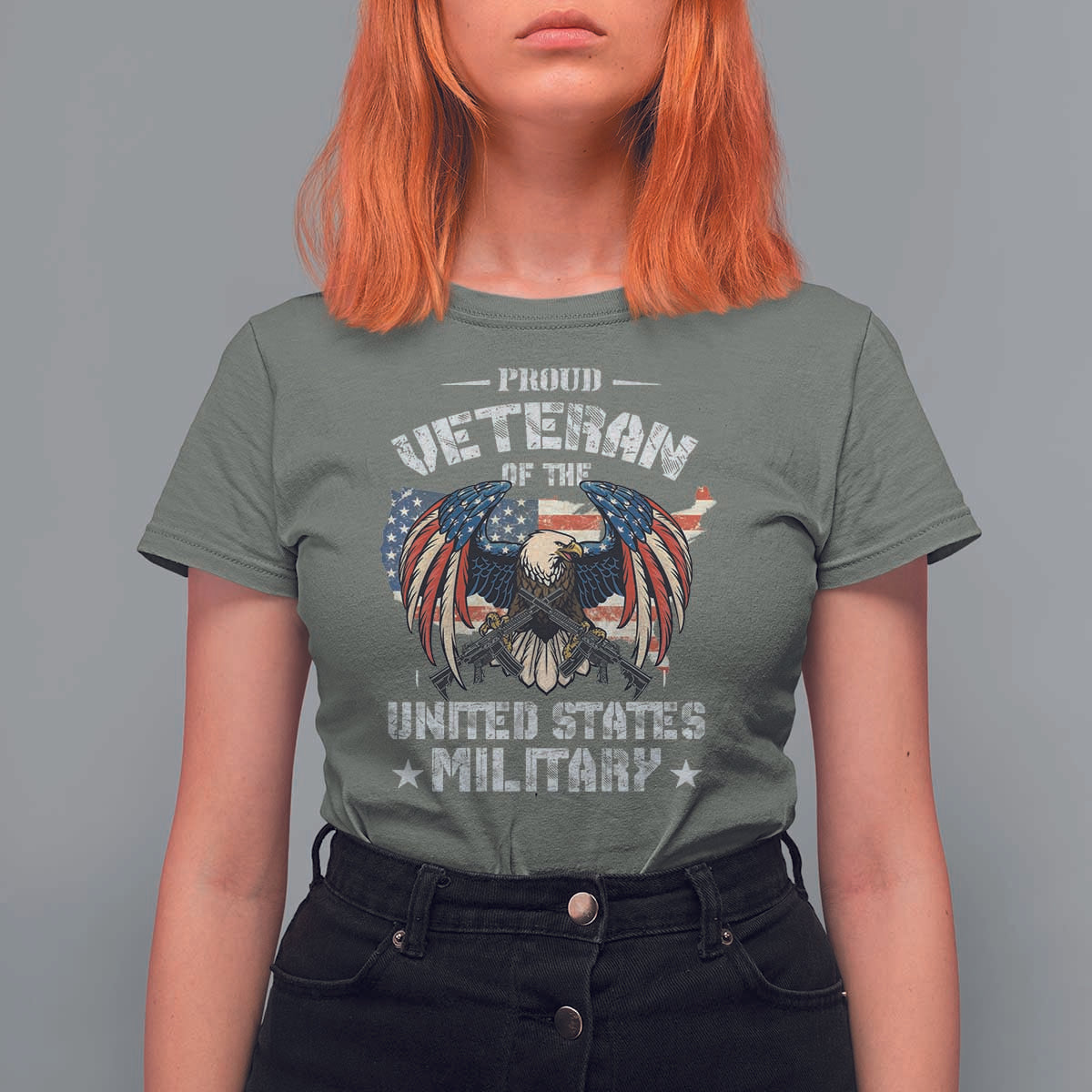 Proud Veteran Of The Military T Shirt For Women Veteran's Day Eagle American Flag - Wonder Print Shop