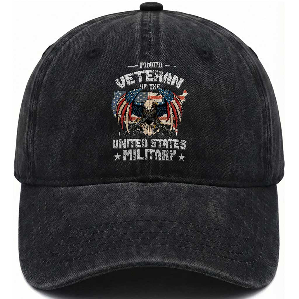 Proud Veteran Of The Military Washed Cotton Baseball Cap Veteran's Day Eagle American Flag